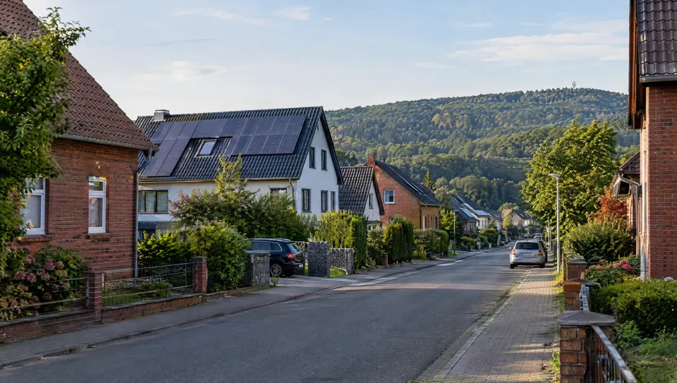 Wohnstraße in Gehrden mit Blick auf den Deister